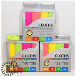 THREE 4 PACKS OF MICROFIBER CLOTHS