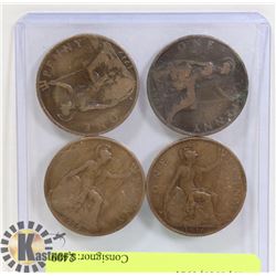 4 ANTIQUE LARGE PENNIES, 1916, 1919, 1919, 1901