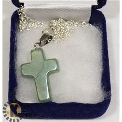 JADE CROSS WITH 925 STERLING SILVER CHAIN