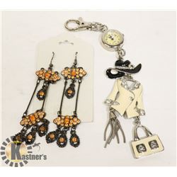 FASHION CLIP WATCH A PAIR OF ORANGE STONE DROP