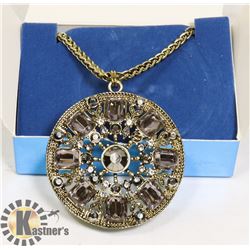 EMBELLISHED HEMATITE MEDALLION NECKLACE