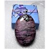 Image 1 : 14)  OVAL ROSE LACE AGATE PENDANT WITH