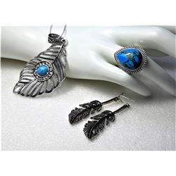 15)  SUITE OF SILVER TONE AND TURQUOISE