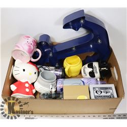 LOT OF MISCELLANEOUS MUGS AND COIN BANKS AND