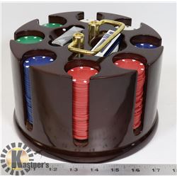 DELUXE WOOD REVOLVING POKER CHIP CADDY