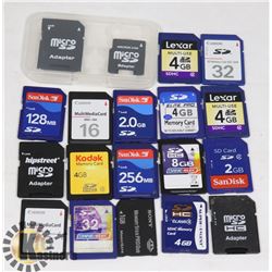 BAG W/VARIOUS SD CARDS INCL. 1GB X1,