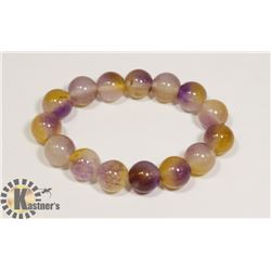 #77-YELLOW,PURPLE BEAD BRACELET 13mm/7.5"
