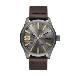 NEW DIESEL GREY DIAL LEATHER DIAL 46MM WATCH.