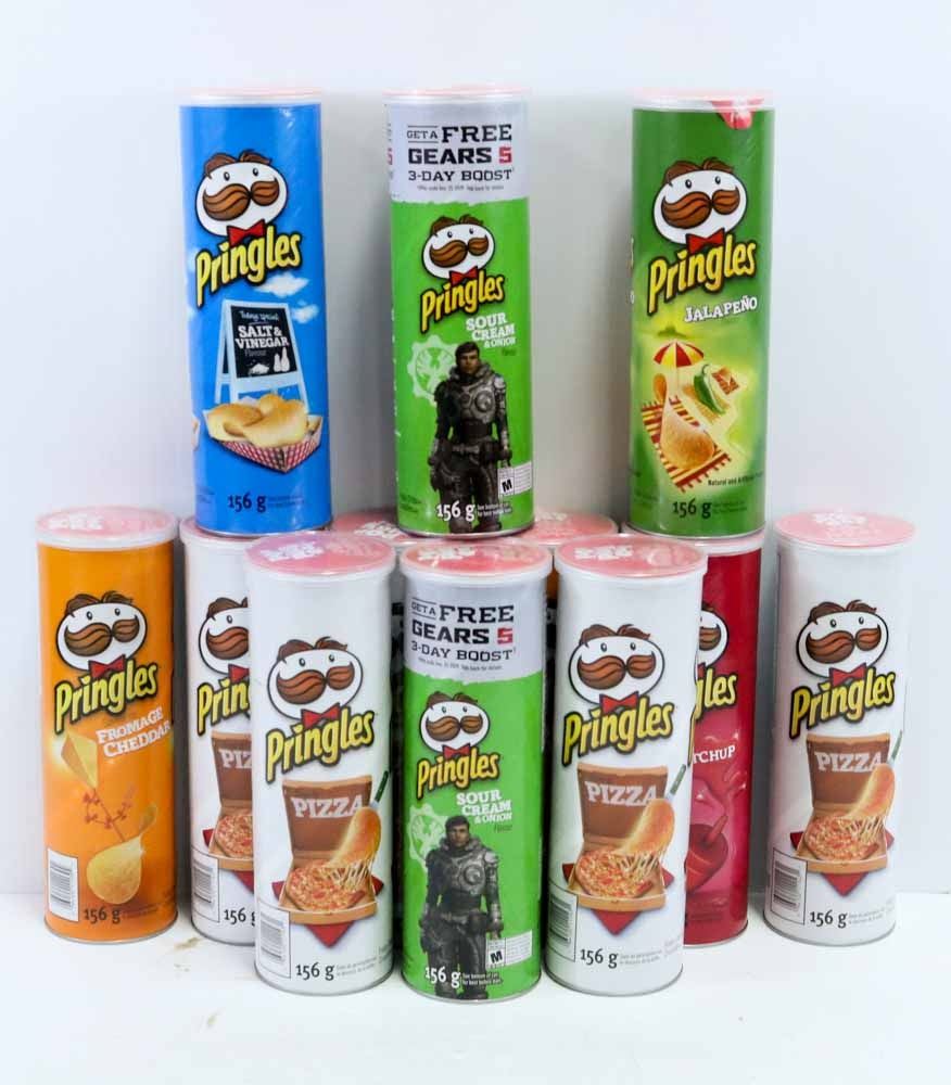 BOX OF ASSORTED PRINGLES.