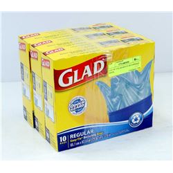 LOT OF 3 GLAD REGULAR GARBAGE BAGS,