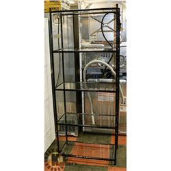 METAL AND GLASS SHELVING UNIT, 27 X 14 X 68