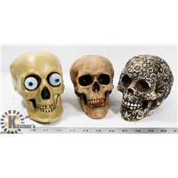 FLAT OF 3 DECORATIVE SKULLS