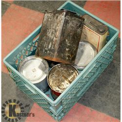 COLLECTORS LOT OF VINTAGE OIL CANS & 1920 ALBERTA