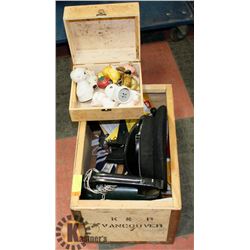 BOX OF ASSORTED COLLECTIBLES WWII HAT, CAMERA &