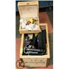 Image 1 : BOX OF ASSORTED COLLECTIBLES WWII HAT, CAMERA &