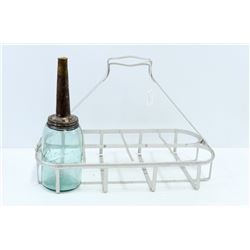 1940S GAS STATION OIL BOTTLE RACK. WITH 1 BOTTLE