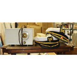 TWO VINTAGE SAILORS HATS AND MARCONI 1955 RADIO