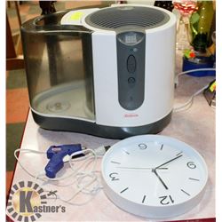 SUNBEAM HUMIDIFIER, CLOCK, GLUE GUN