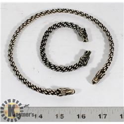 TWO TONE METAL NECKLACE / BRACELET, DRAGON MOTIF