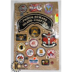 MOTORCYCLE PATCHES, PINS, APPROX 30 PIECES