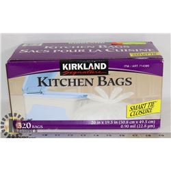 BOX OF 320 KIRKLAND KITCHEN BAGS, 20" X 19.5"