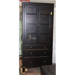 GLASS AND WOOD CABINET W/ 3 DRAWERS