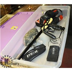 PAINTBALL GEAR IN LARGE CLEAR BIN WITH LID