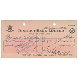 John Lennon Signed Check