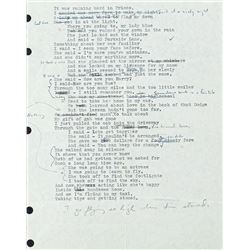 Harry Chapin Annotated Draft of Lyrics for 'Taxi'