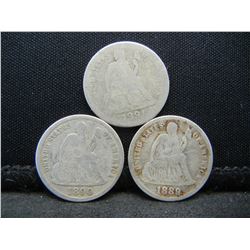 1889,90,91 Seated Liberty Dimes