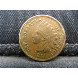 1874 Indian Cent AU+ Nice Color Key Date