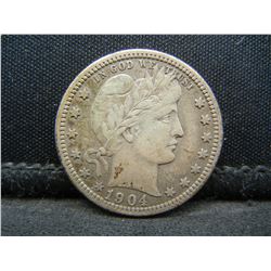 1904 Barber Quarter XF Strong Details