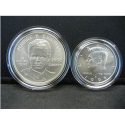 1998 United States Silver 2 Coin Kennedy Brother Set Matte Finish  w/ Original Packaging - No COA - 
