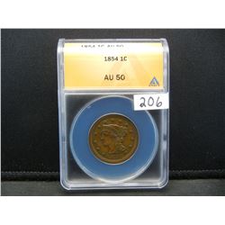 1854 Large Cent ANACS AU50