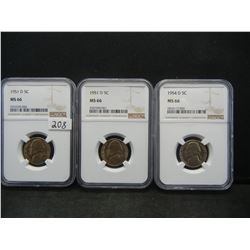 1951D+54D Jeferson Nickels NGC MS66 Better Dates