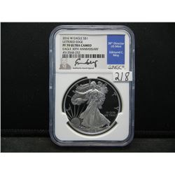 2016 W Amercian Silver Eagle Lettered Edge NGC PF70 Ultra Cameo Edmund Moy Signature
