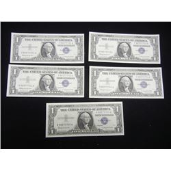 (5) Consecutive Serial Number Crisp BU 1957 $1.00 Silver Certificates