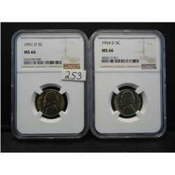 1951D+54D Jeferson Nickels NGC MS66 Better Dates