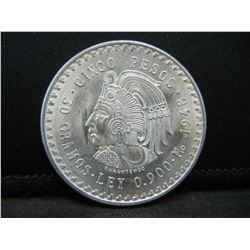 High Grade 1948 Mexico Cinco Pesos Silver Coin Blast White