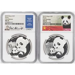 Lot of (2) 2019 China 10 Yuan Silver Panda Coins NGC MS70 Early Releases