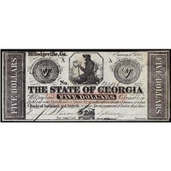 1862 $5 State of Georgia Milledgeville, GA Obsolete Banknote