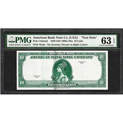 1929 10 Unit American Bank Note Co. "Test Note" PMG Choice Uncirculated 63EPQ