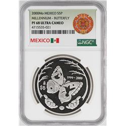 2000Mo Mexico Proof 5 Pesos Butterfly Silver Coin NGC PF68 Ultra Cameo