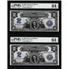 Image 1 : (2) Consecutive 1899 $2 Silver Certificate Notes Fr.255 PMG Choice Uncirculated 64EPQ