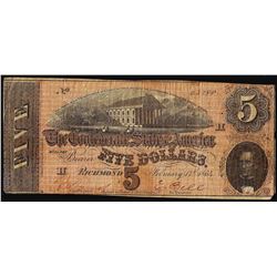 1864 $5 Confederate States of America Note