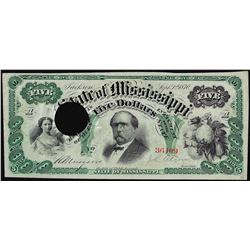 1870 $5 Jackson, State of Mississippi Obsolete Note