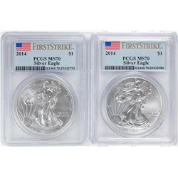 Lot of (2) 2014 $1 American Silver Eagle Coins PCGS MS70 First Strike