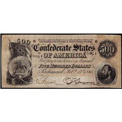 1864 $500 Confederate States of America Note