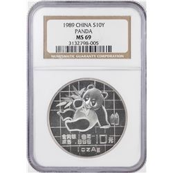 1989 China 10 Yuan Panda Silver Coin NGC MS69