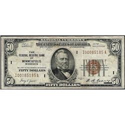 1929 $50 Federal Reserve Bank Note Minneapolis
